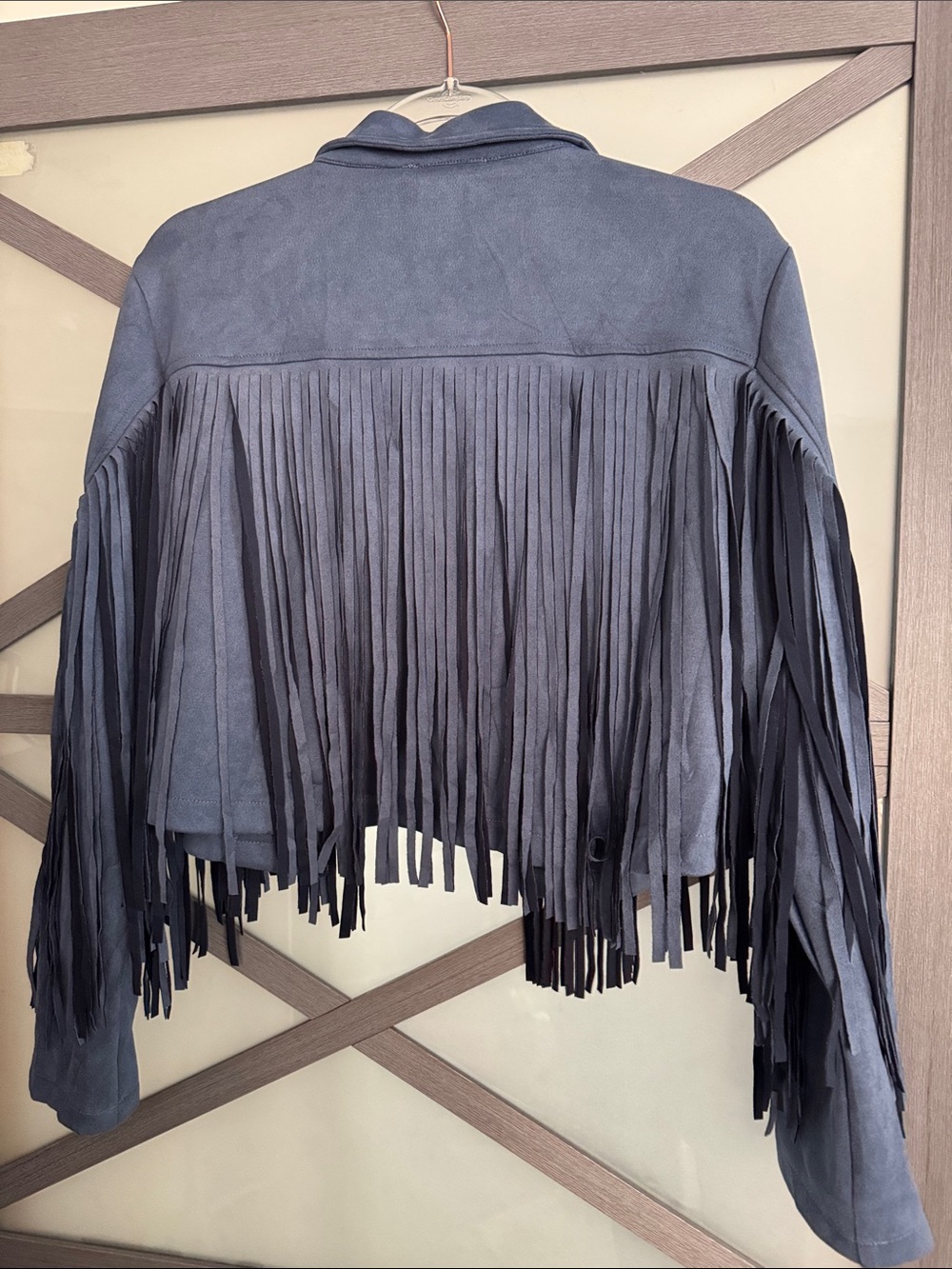 PRETTYGARDEN Navy Blue FAUX Suede Fringe Western Jacket Size Large NWT - Picture 11 of 11